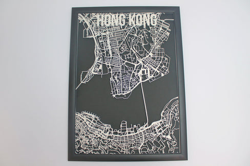 Hong Kong Island and Kowloon Wood Map Laser Cut Street Map