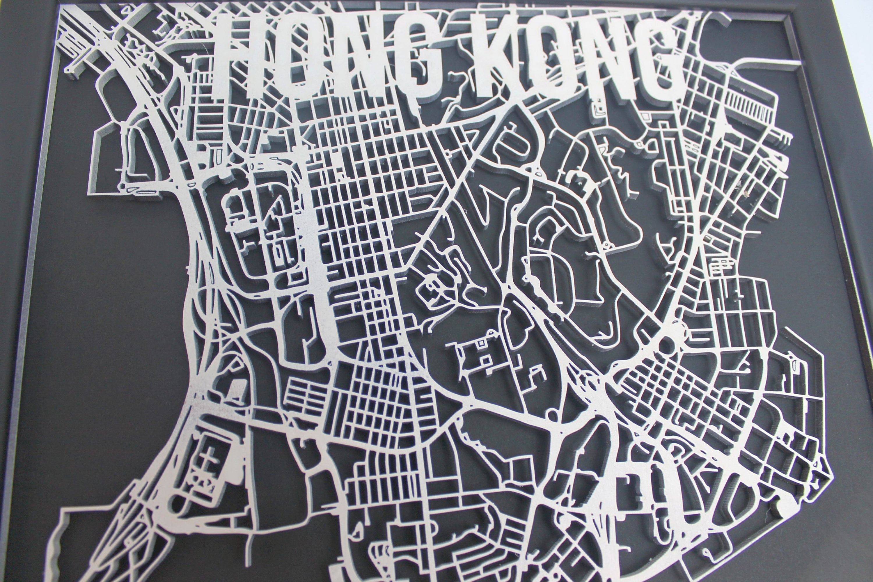 Hong Kong Island and Kowloon Wood Map Laser Cut Street Map