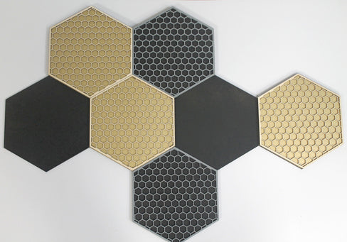Honeycomb Hexagon Wallart 3D Black Gold Grey