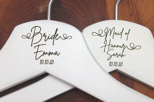 Personalised Bridal Wedding Hanger in Wood or White - Hanger Engraved Wedding Gift Bride, Bridesmaids and more - Signature Style