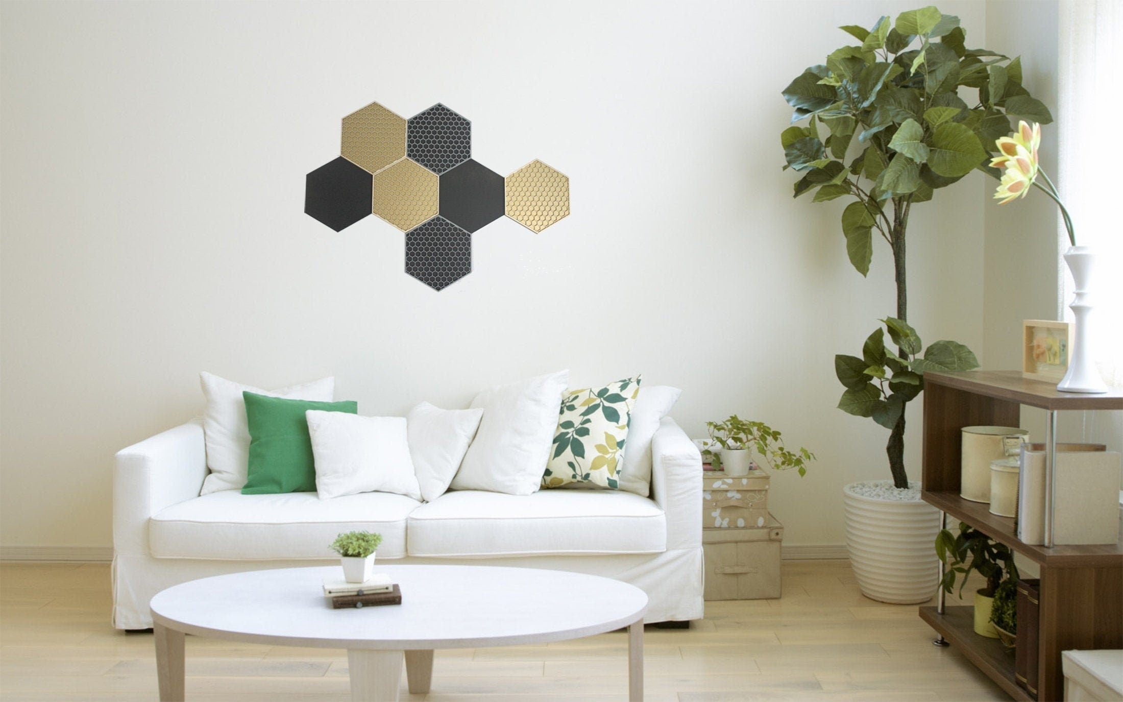Honeycomb Hexagon Wallart 3D Black Gold Grey