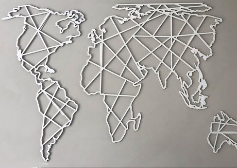 World Map Wall Art Geomertic Style, Memory Decoration, Travel and Photo Wall Art