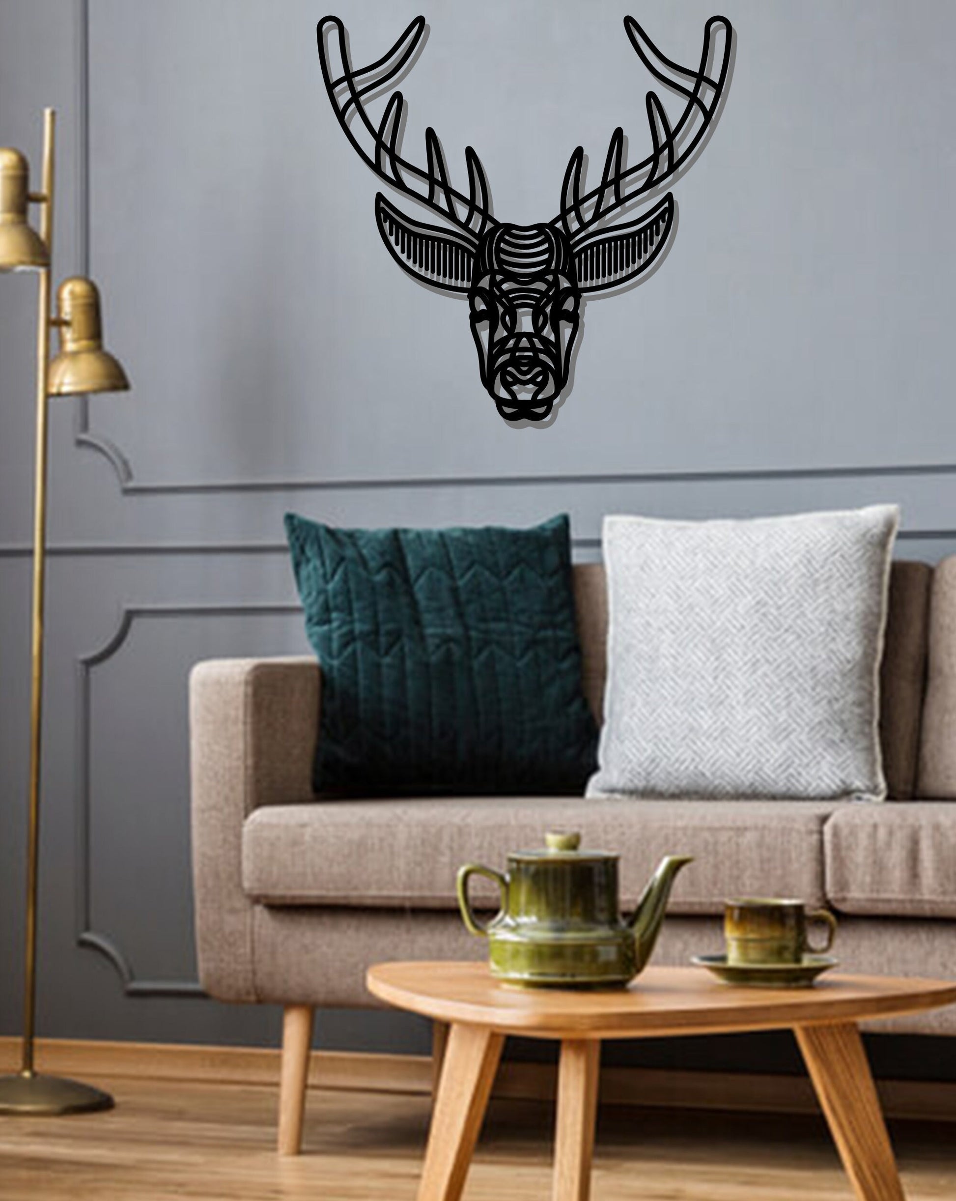 Geometric Stag Head - Christmas Reindeer Decoration - Wooden Laser Cut Wall Art