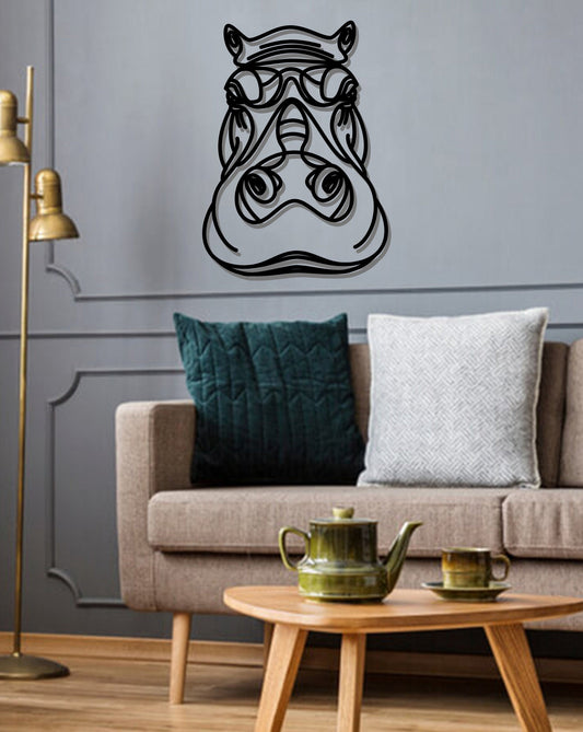 Geometric Hippo Art - Wooden Laser Cut Wall Art