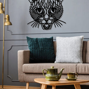 Geometric Wild Cat Wall Art - Wooden Laser Cut Wall Art - Cat Lover Gift - Tabby Cat