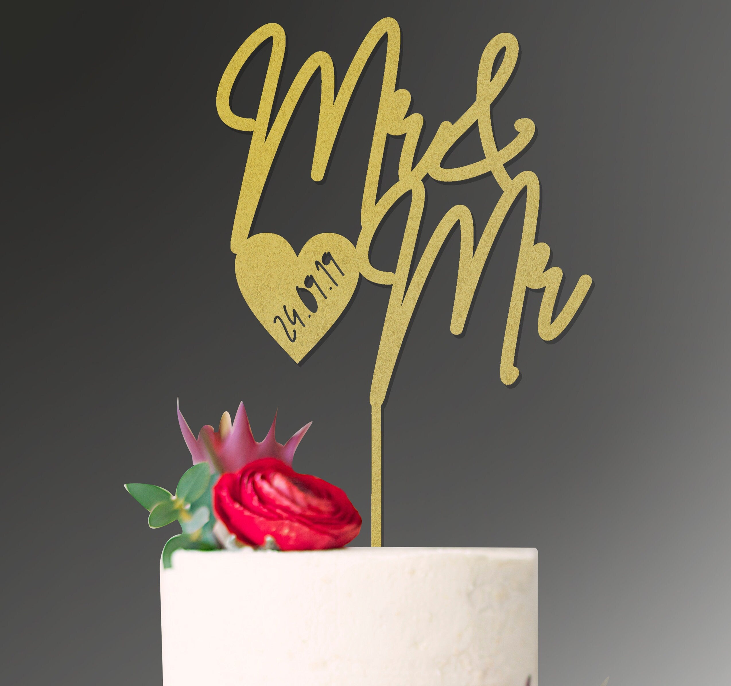 Cake Topper Mr and Mrs Mr and Mr Mrs and Mrs with Date Engagement Wedding Custom Personalised
