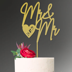 Cake Topper Mr and Mrs Mr and Mr Mrs and Mrs with Date Engagement Wedding Custom Personalised