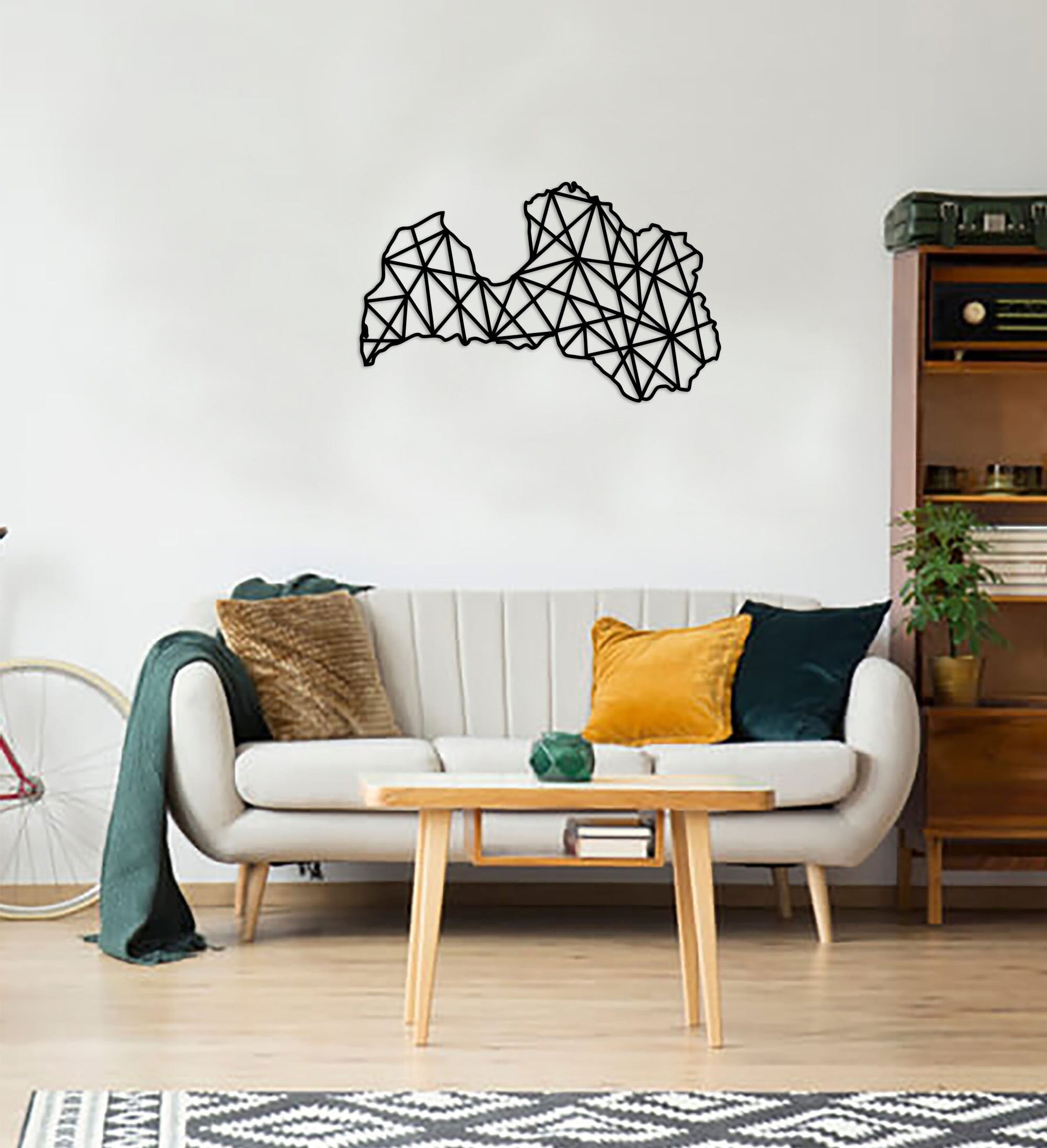 Geometric Latvia Art - Wooden Country Wall Art - Latvia Gift