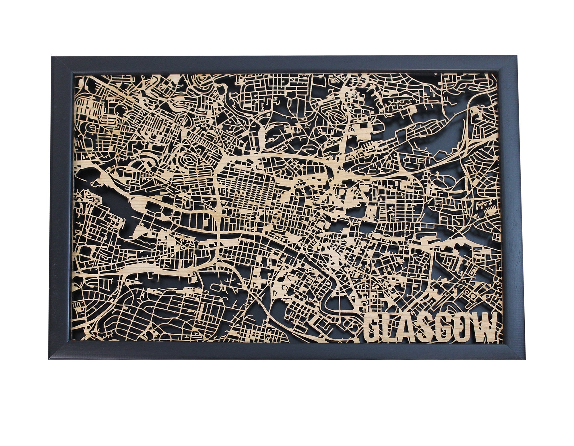 Glasgow Scotland Wood Map Laser Cut Street Maps Wooden Map