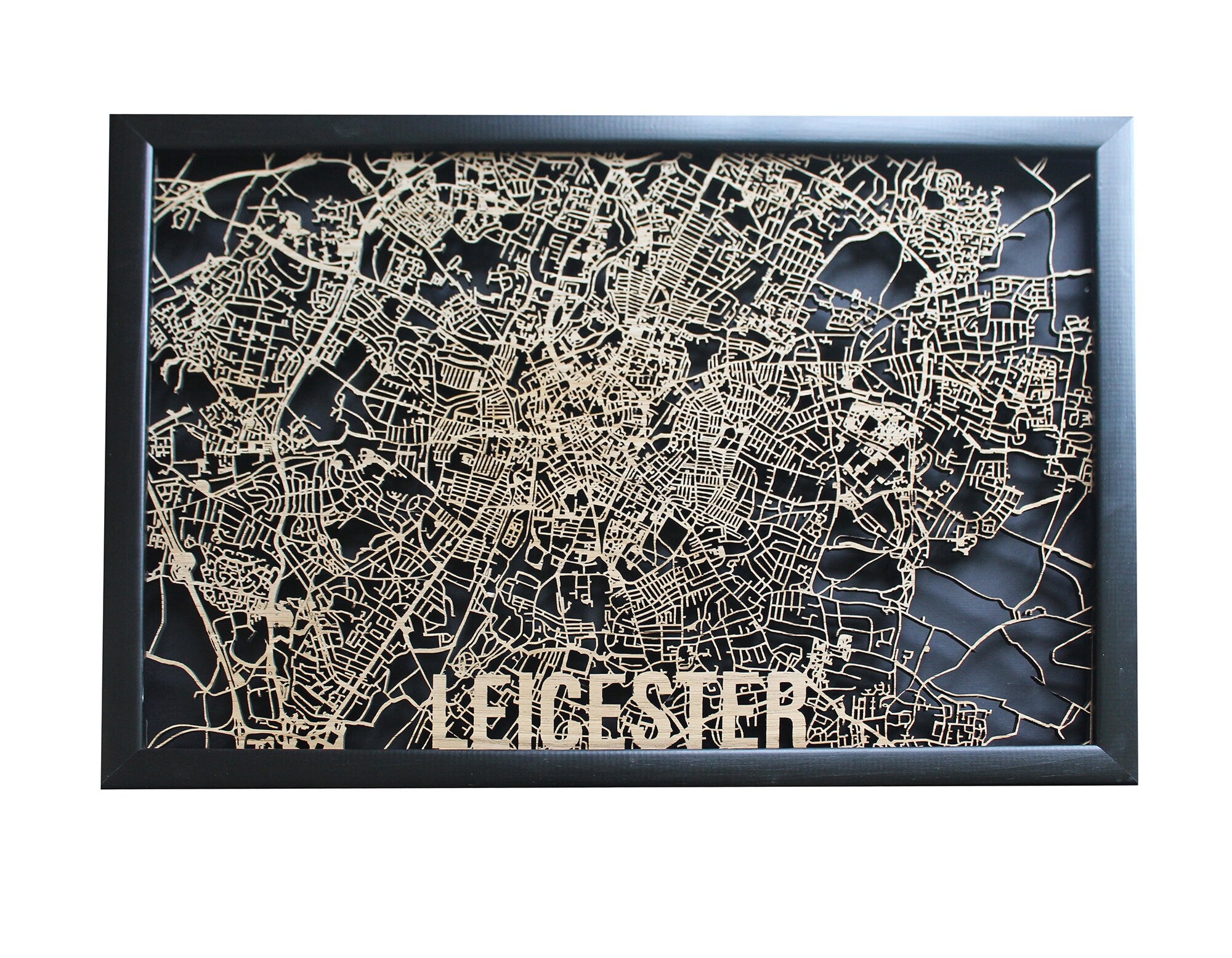 Leicester Wood Map Laser Cut Street Maps Wooden Map