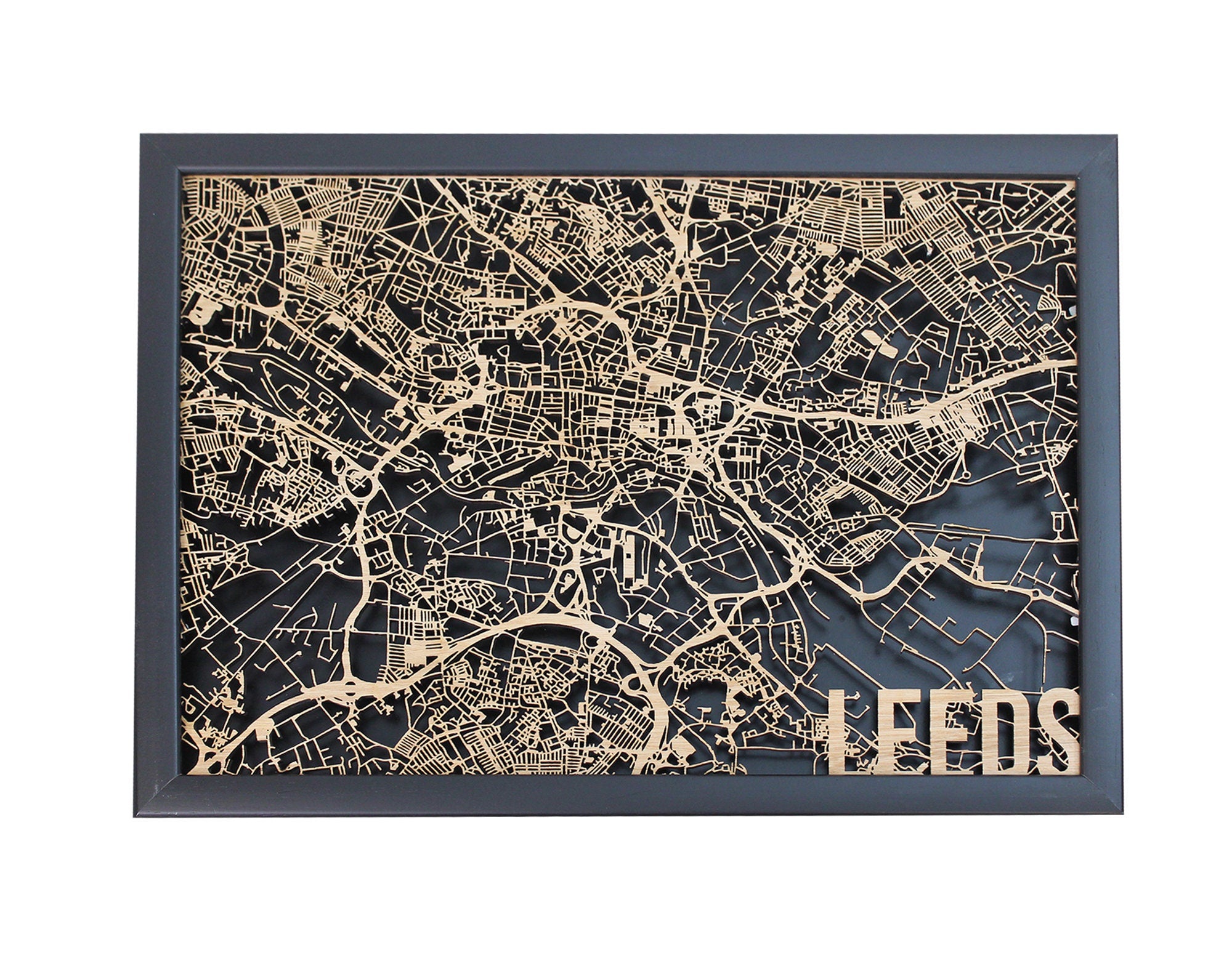 Leeds Wood Map Laser Cut Street Maps Wooden Map