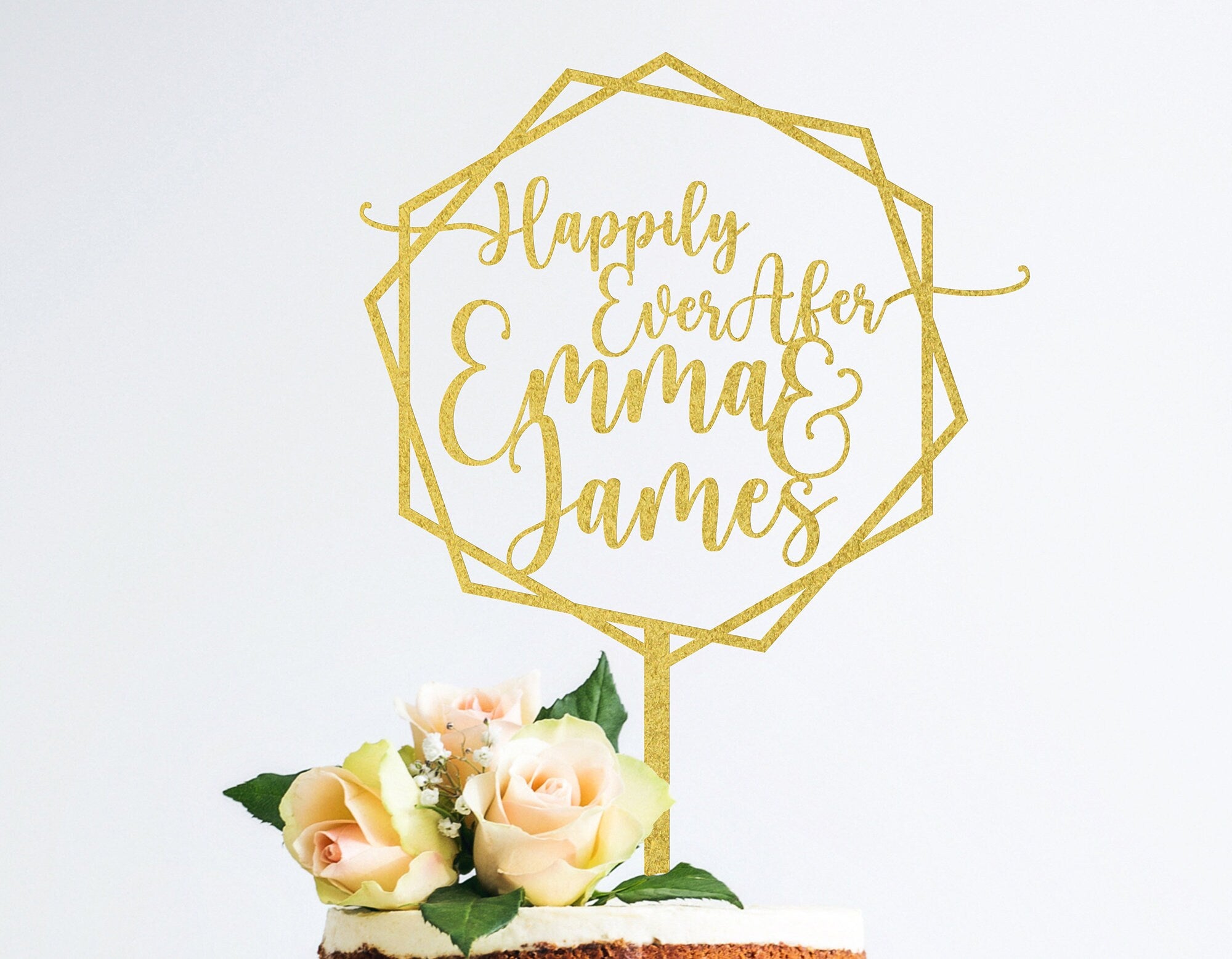 Happily Ever After Hexagon Cake Topper Birthday Party Cake Decoration