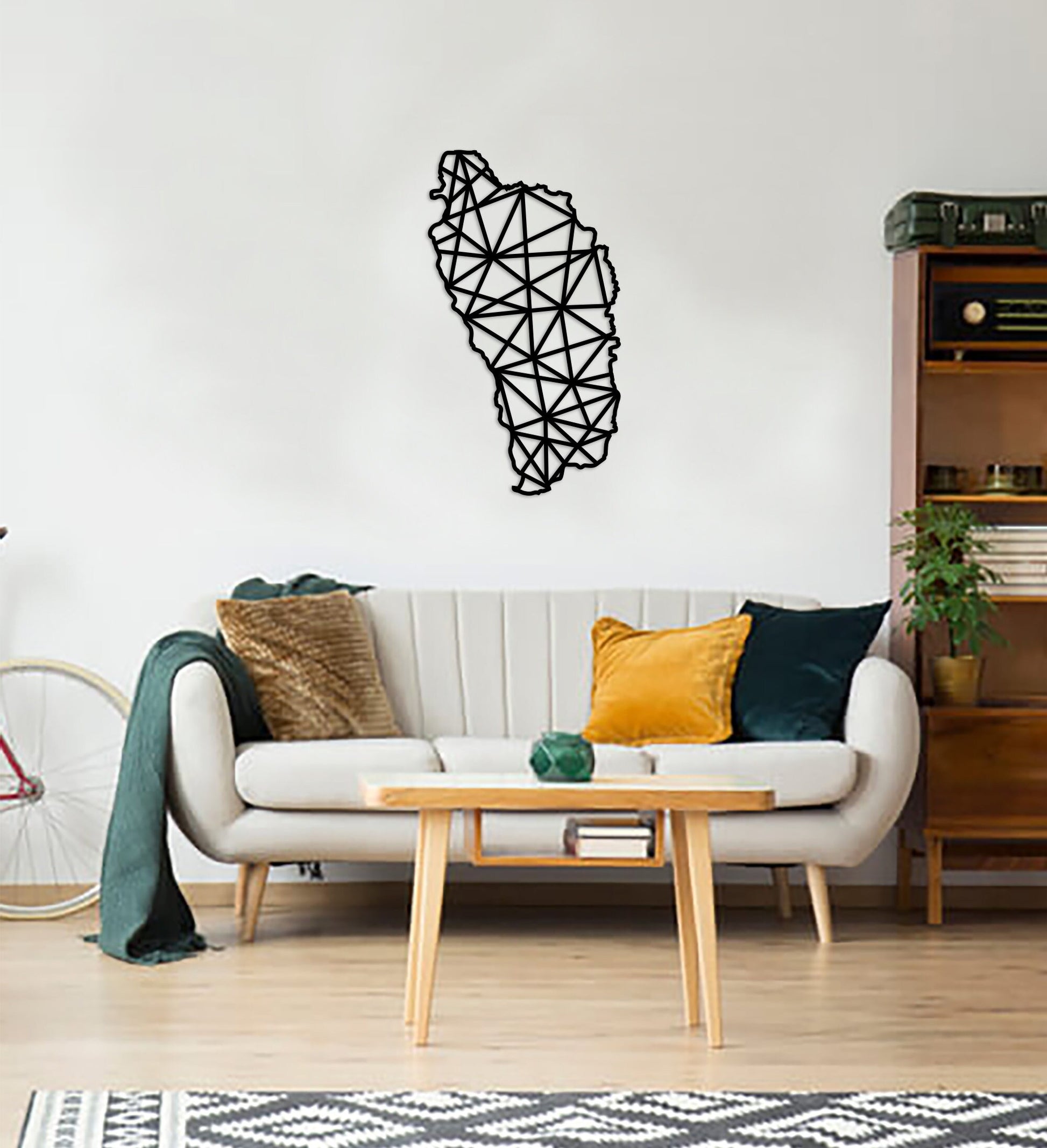 Geometric Dominica Island Art - Wooden Country Wall Art - Dominica Island Gift