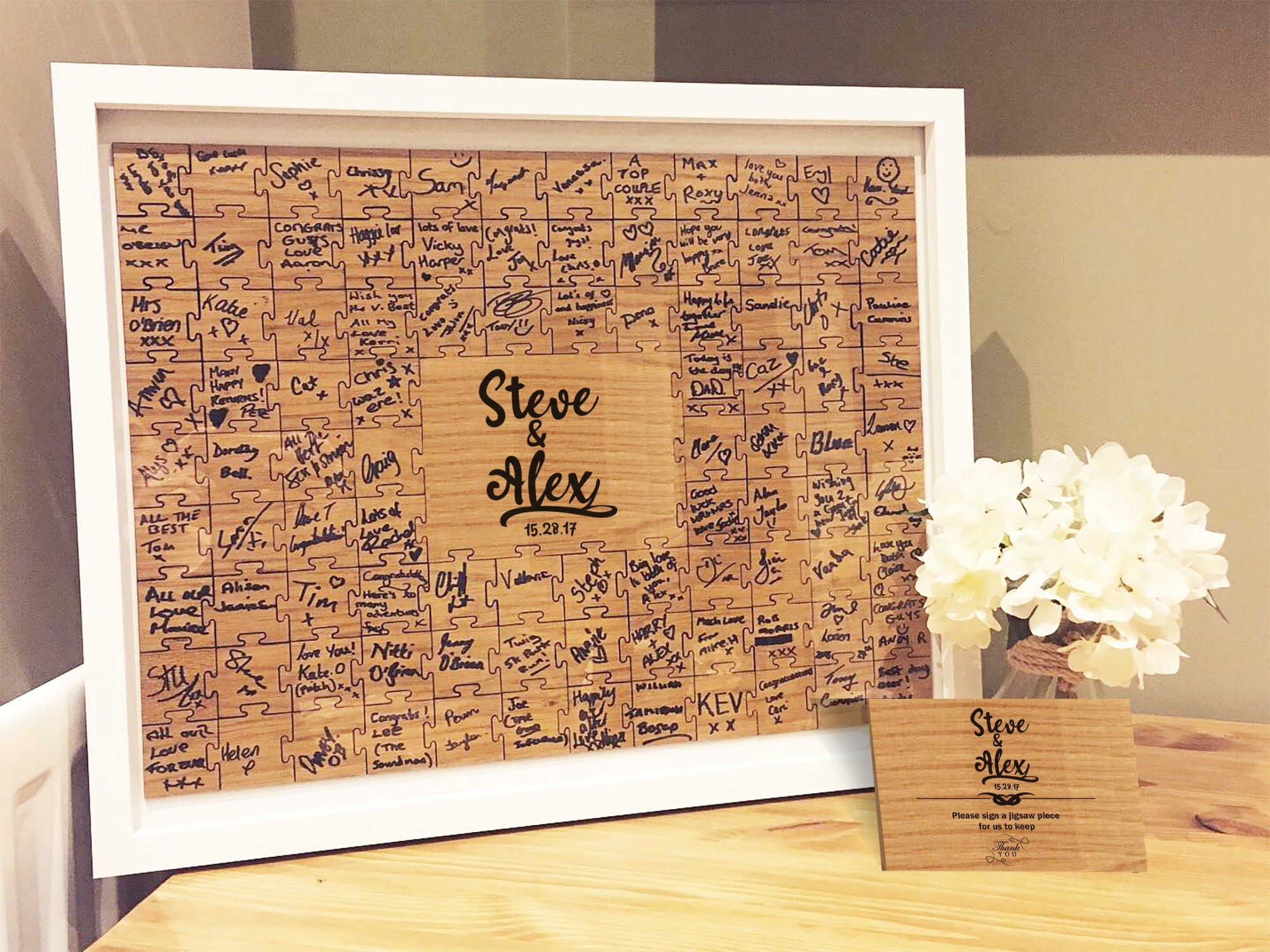 Jigsaw Guestbook Personalised with Sign Framed or Unframed - Ribbon Style - Wedding Guestbook