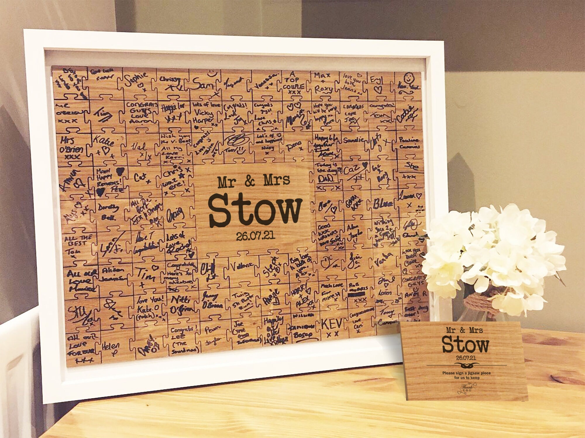 Jigsaw Guestbook Personalised with Sign Framed or Unframed - Typewriter Style - Wedding Guestbook