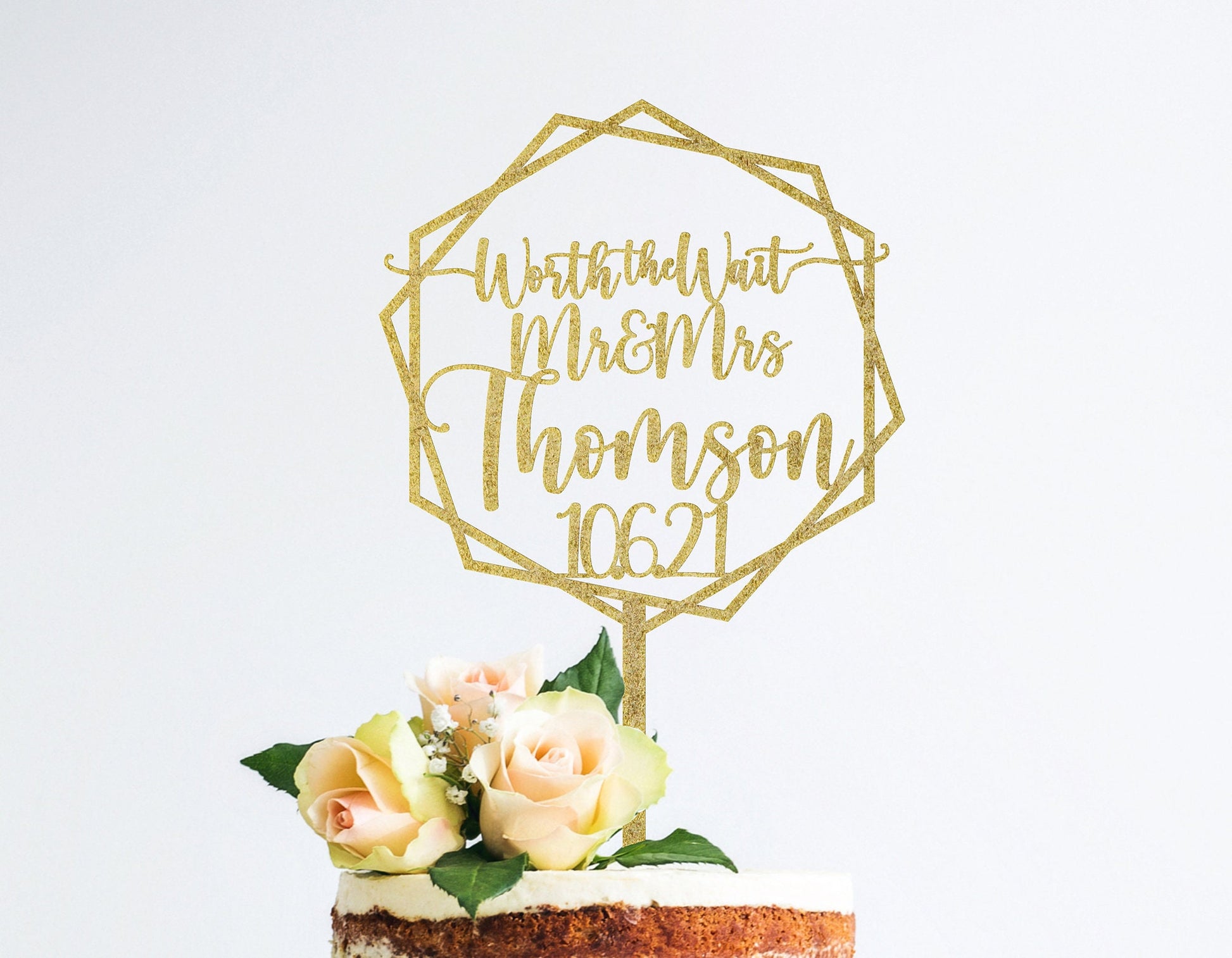 Mr and Mrs Wedding Engagement Hexagon Cake Topper Birthday Party Cake Decoration