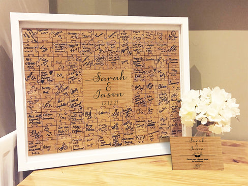 Jigsaw Guestbook Personalised with Sign Framed or Unframed - Signature Style - Wedding Guestbook