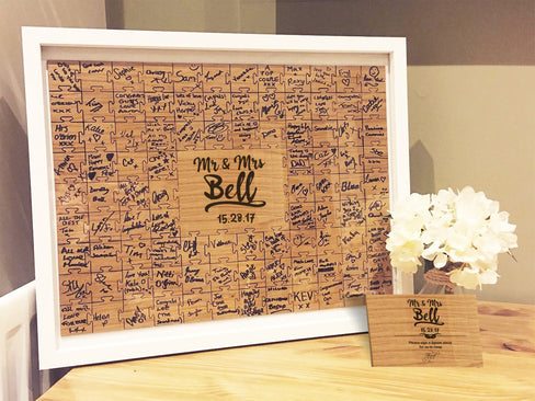 Jigsaw Guestbook Personalised with Sign Framed or Unframed - Ribbon Style - Wedding Guestbook