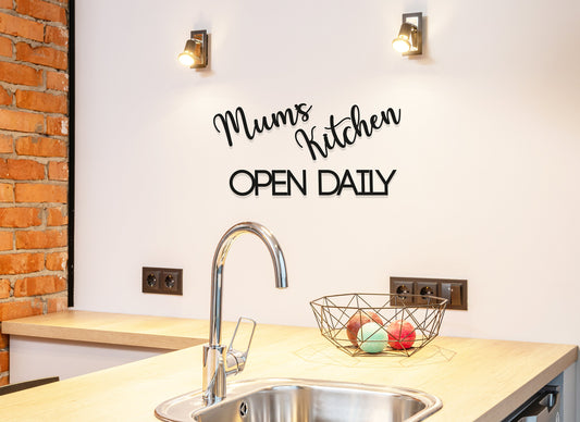 Mum's Kitchen Open Daily Art - Wooden Word Text Art - Kitchen Art Gift