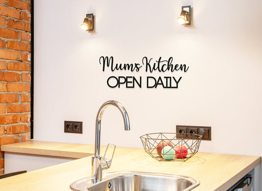 Mum's Kitchen Open Daily Art - Wooden Word Text Art - Kitchen Art Gift