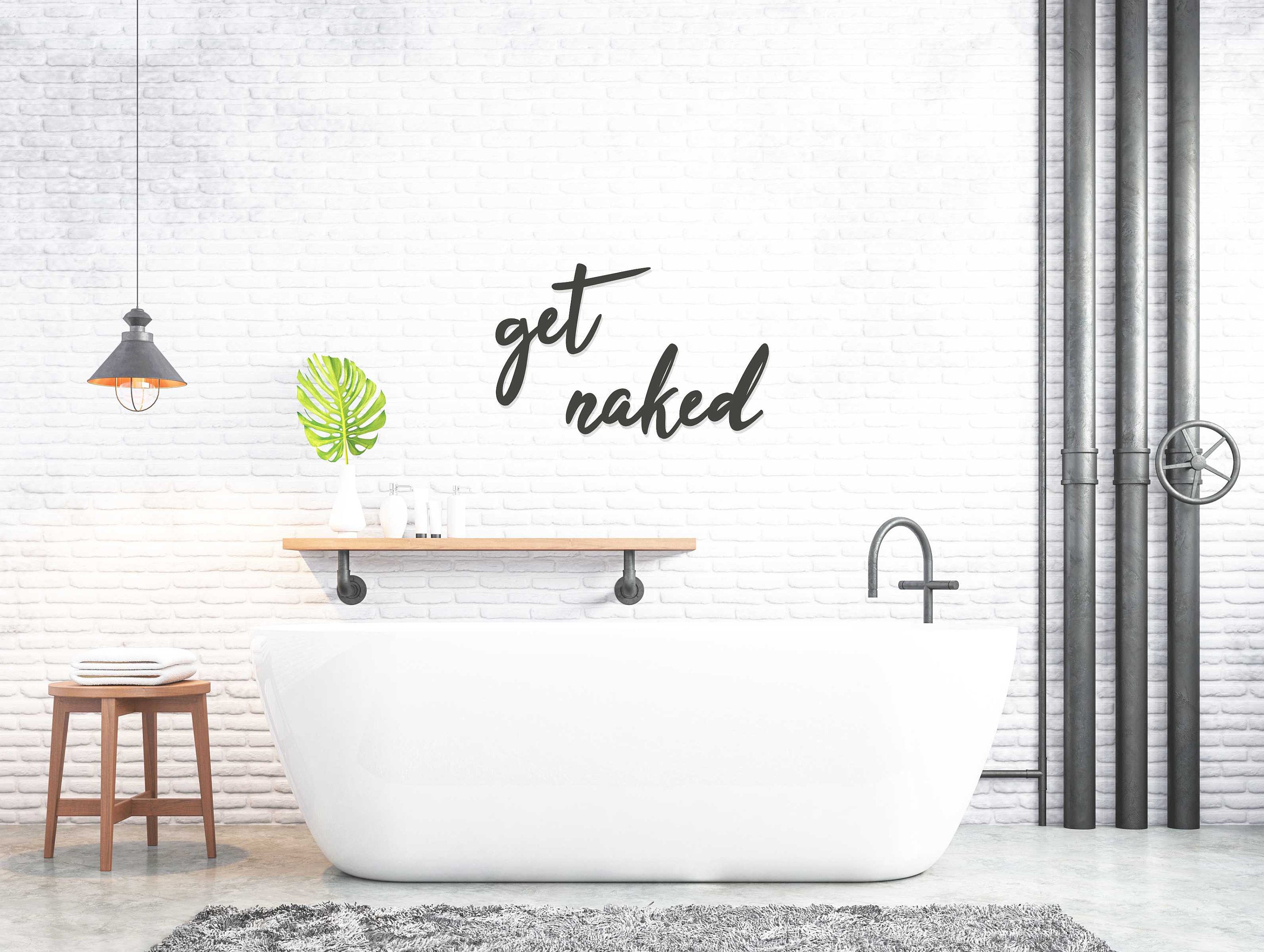Get Naked Wall Art - Bathroom Wall Text - Wooden Word Text Art - Bathroom Art Gift - Font 1