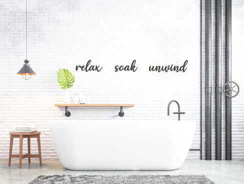 Relax Soak Unwind Word Art - Wooden Word Text Art - Bathroom Art Gift - Font 2