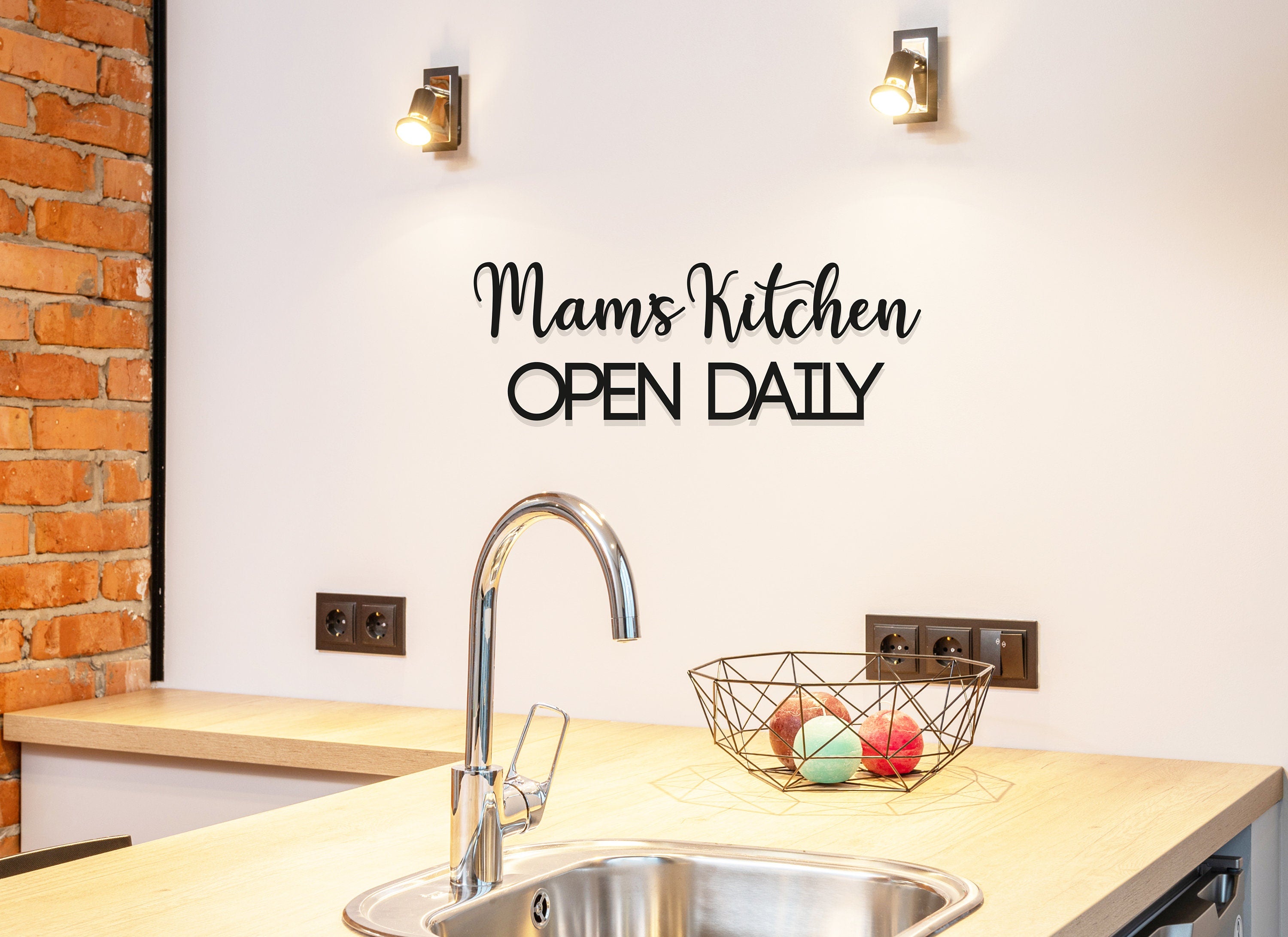 Mam's Kitchen Open Daily Art - Wooden Word Text Art - Kitchen Art Gift