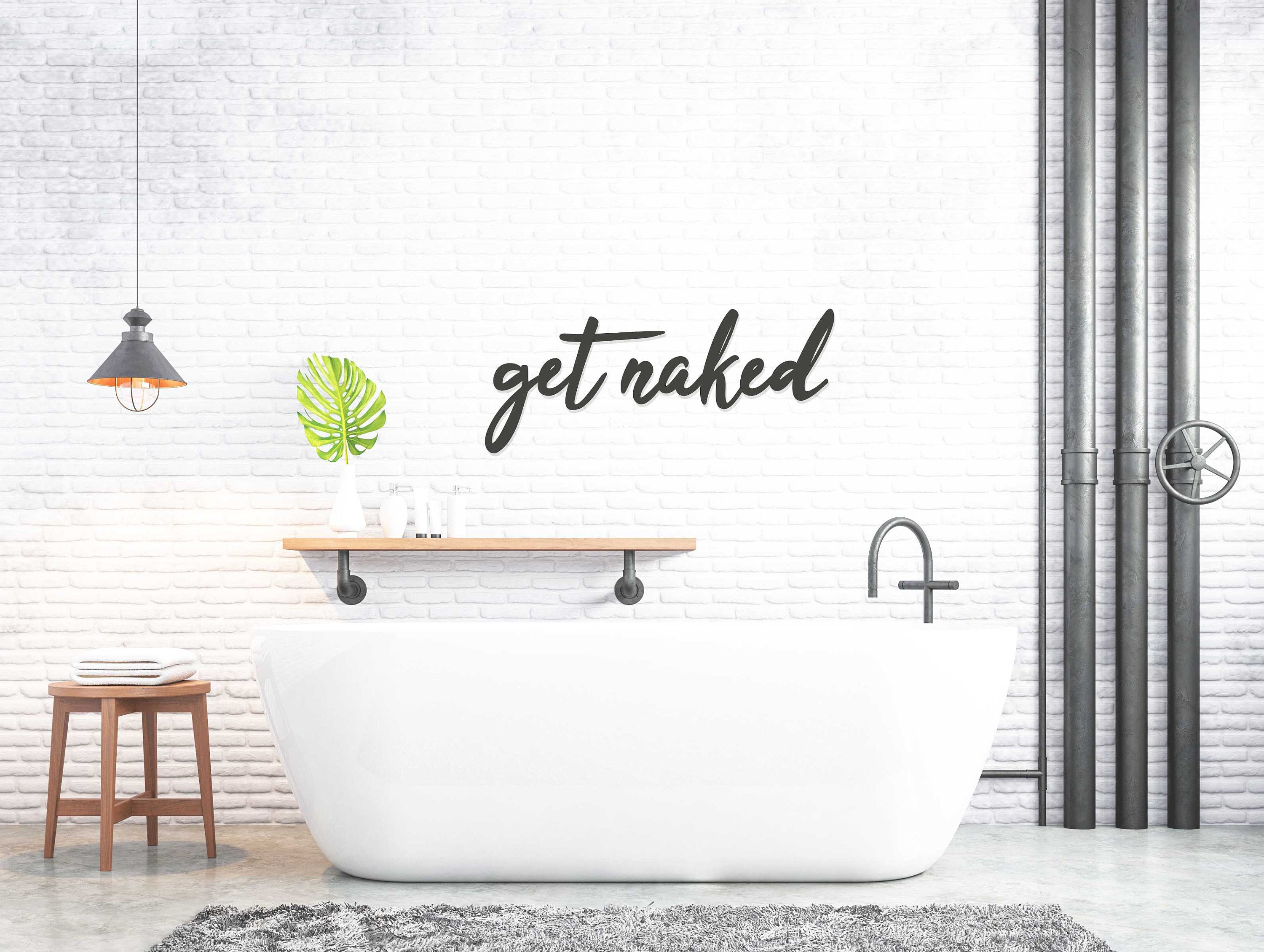 Get Naked Wall Art - Bathroom Wall Text - Wooden Word Text Art - Bathroom Art Gift - Font 1