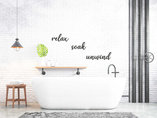 Relax Soak Unwind Word Art - Wooden Word Text Art - Bathroom Art Gift - Font 1