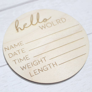 New Baby Announcement Cards  Set of 4 - Hello World New Baby Gift - New Baby Photo Prop - Parent To Be or Baby Shower Gift - Milestone Disc