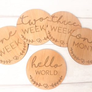 Baby's First Weeks New Baby Milestone Cards Set of 5 - Hello World  - New Baby Photo Prop - Parent To Be or Baby Shower Gift