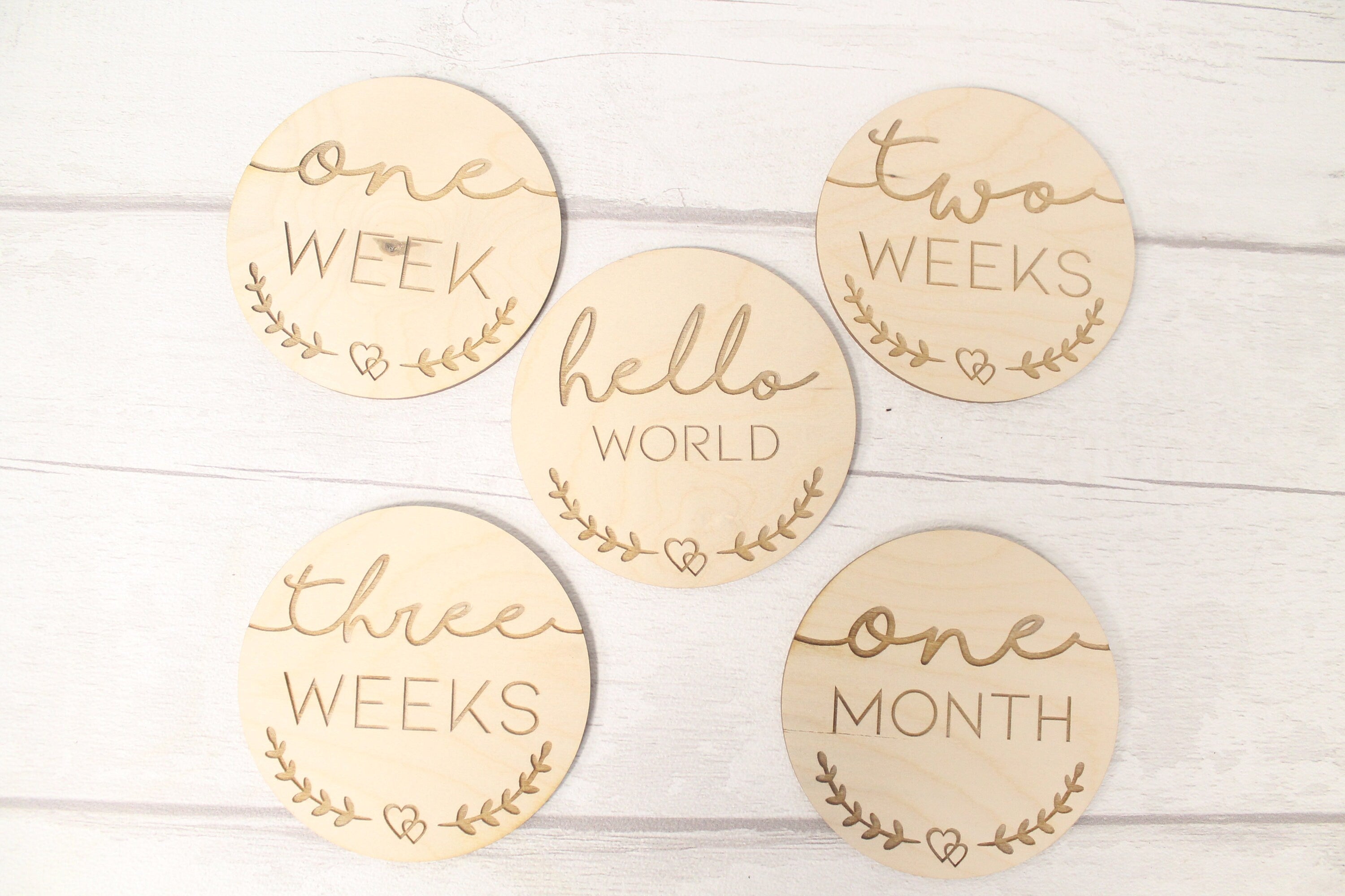 Baby's First Weeks New Baby Milestone Cards Set of 5 - Hello World  - New Baby Photo Prop - Parent To Be or Baby Shower Gift