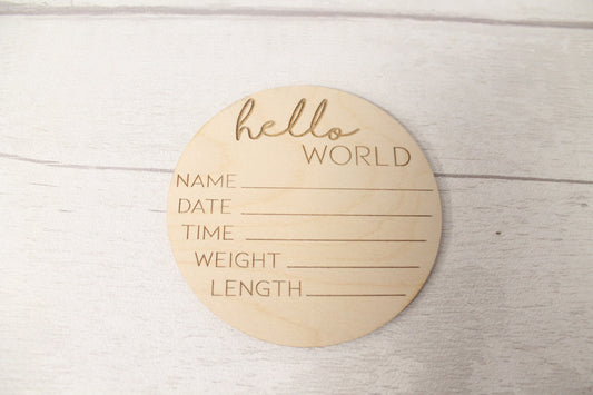 Baby Announcement Disc - New Baby Card - Hello World New Baby Gift - New Baby Photo Prop - Parent To Be or Baby Shower Gift -Milestone Disc