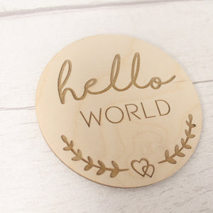 Baby Announcement Disc - New Baby Card - Hello World New Baby Gift - New Baby Photo Prop - Parent To Be or Baby Shower Gift -Milestone Disc