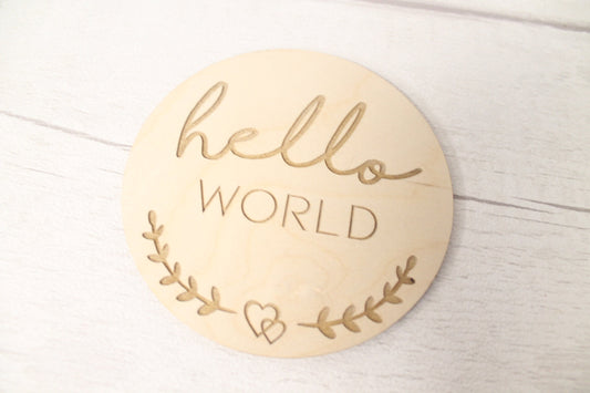 Baby Announcement Disc - New Baby Card - Hello World New Baby Gift - New Baby Photo Prop - Parent To Be or Baby Shower Gift -Milestone Disc