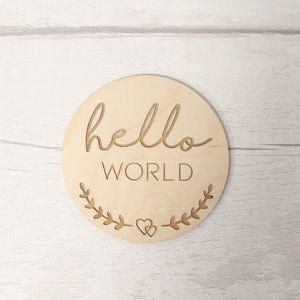 Baby Announcement Disc - New Baby Card - Hello World New Baby Gift - New Baby Photo Prop - Parent To Be or Baby Shower Gift -Milestone Disc