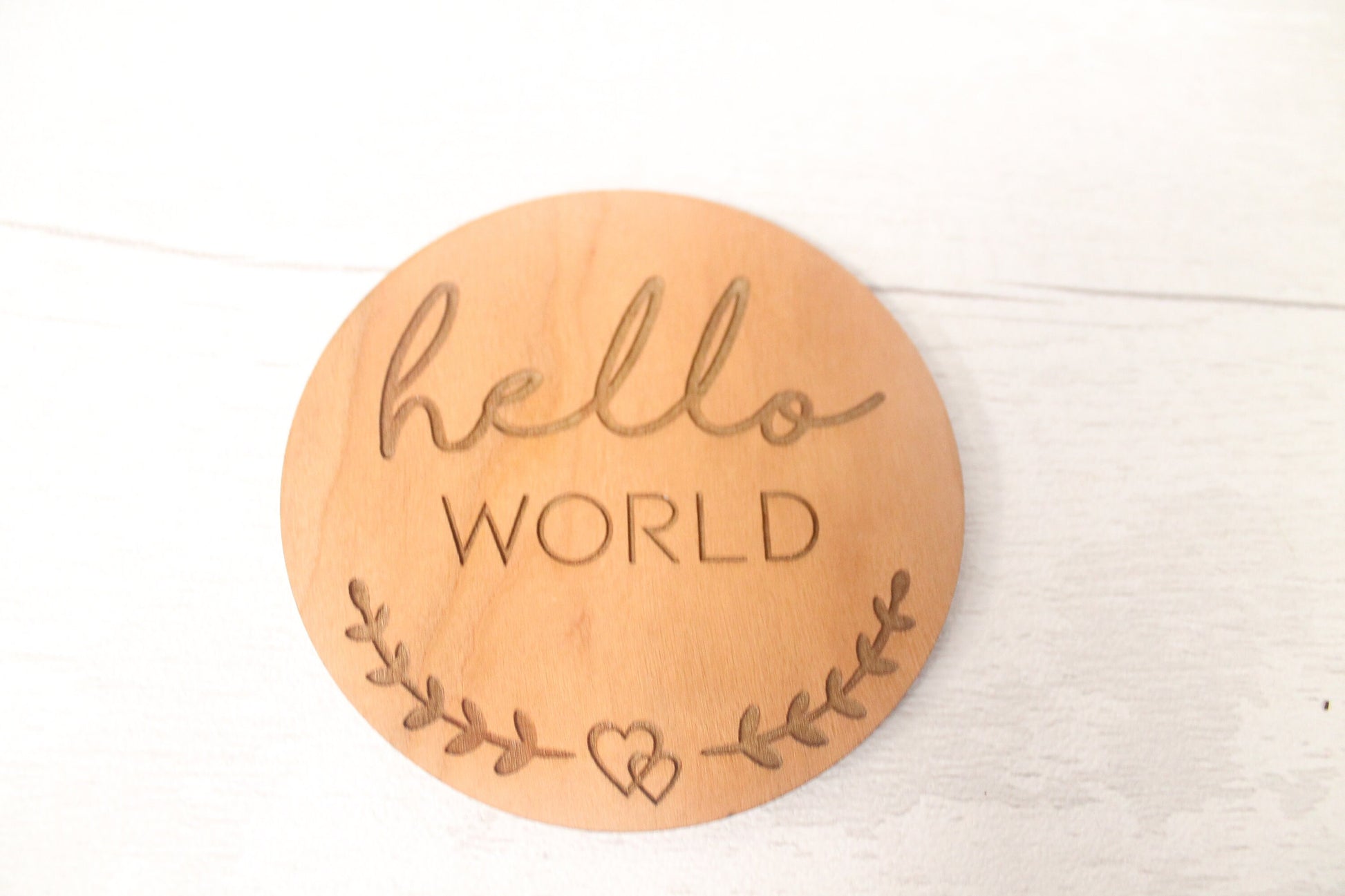 Baby Announcement Disc - New Baby Card - Hello World New Baby Gift - New Baby Photo Prop - Baby Shower Gift -Milestone Disc - Cherry