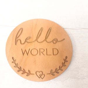 Baby Announcement Disc - New Baby Card - Hello World New Baby Gift - New Baby Photo Prop - Baby Shower Gift -Milestone Disc - Cherry