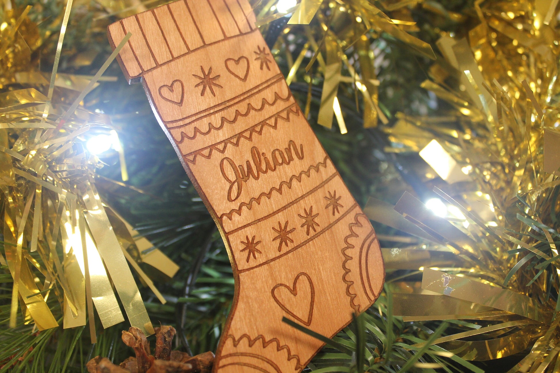 Personalised Christmas Stocking Bauble - Personalised Wooden Bauble - Stocking Charm - Personalised Christmas Ornaments