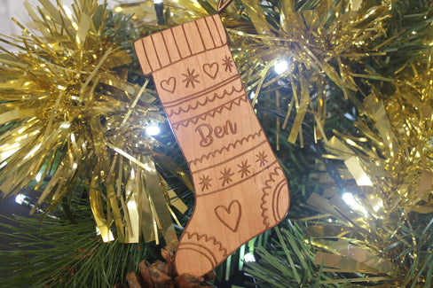 Personalised Christmas Stocking Bauble - Personalised Wooden Bauble - Stocking Charm - Personalised Christmas Ornaments