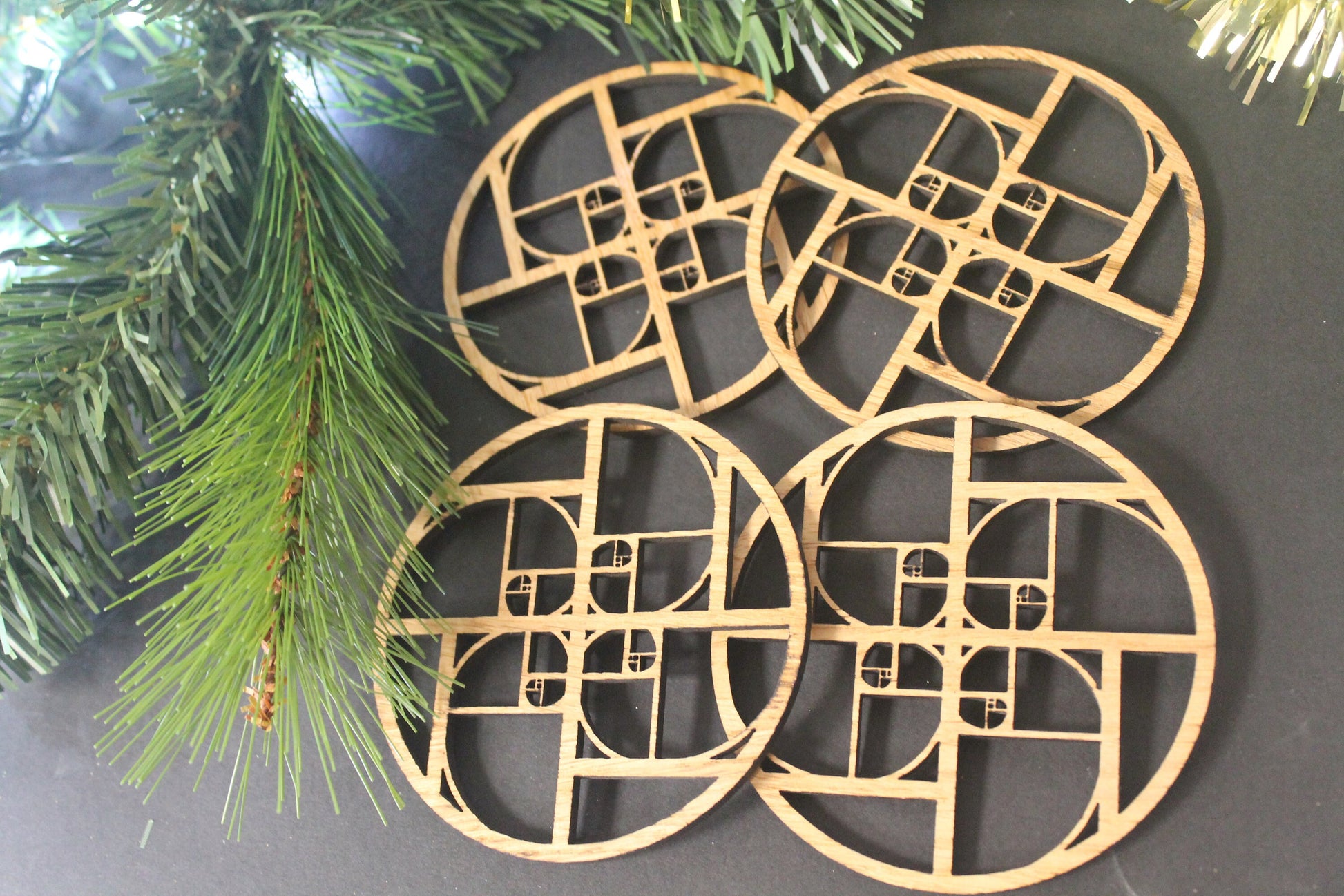 Christmas Tree Decoration Fibonacci Golden Ratio Phi Sacred Geometry Laser Cut Set of 4