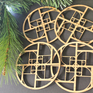 Christmas Tree Decoration Fibonacci Golden Ratio Phi Sacred Geometry Laser Cut Set of 4