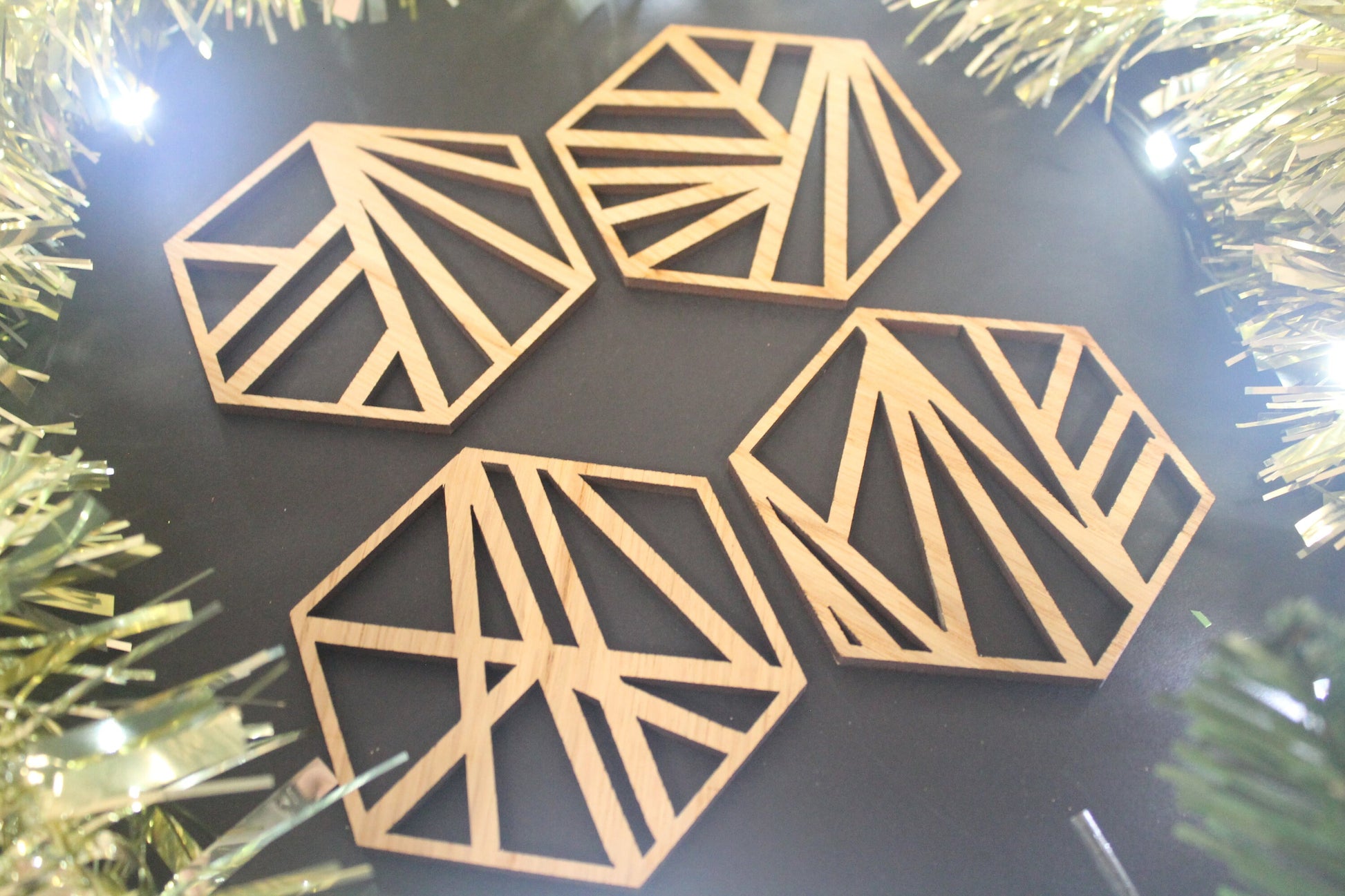 Christmas Tree Decoration Abstract Geometry  Laser Cut Set of 4