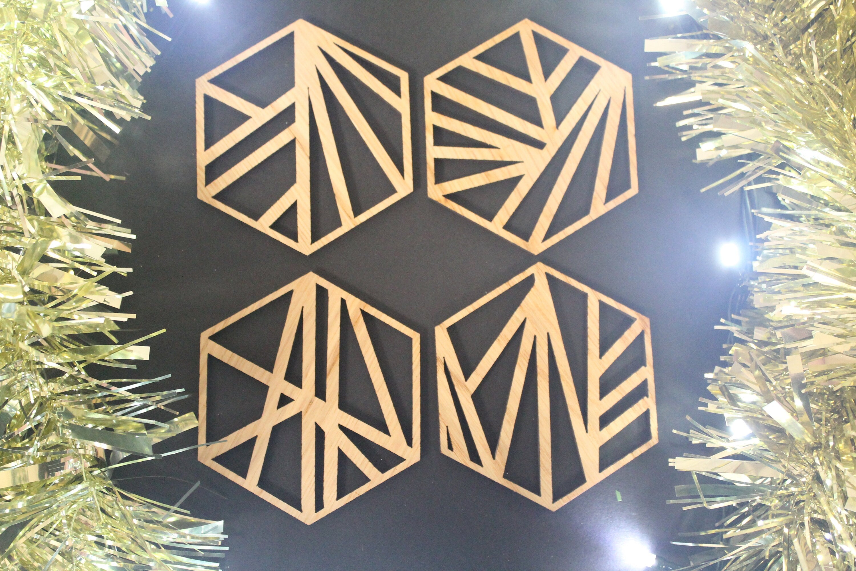 Christmas Tree Decoration Abstract Geometry  Laser Cut Set of 4