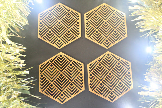 Christmas Tree Decoration Geometry Lines Laser Cut Set of 4