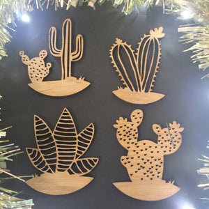 Succulen Christmas Tree Decoration - Plant Mum - Succulen Lover - Plant Dad-  Succulent Christmas Ornament Laser Cut Set of 4