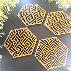 Christmas Tree Decoration Geometry Lines Mexican Art Inspired Laser Cut Set of 4