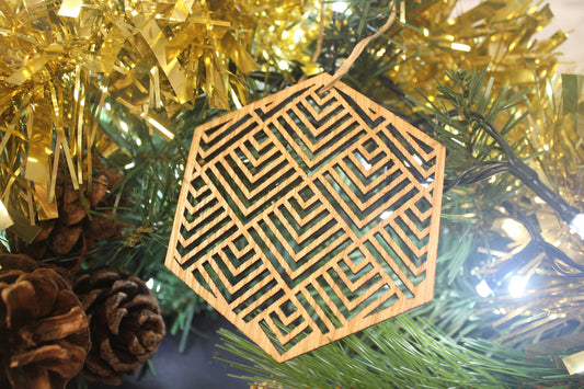 Christmas Tree Decoration Geometry Lines Mexican Art Inspired Laser Cut Set of 4