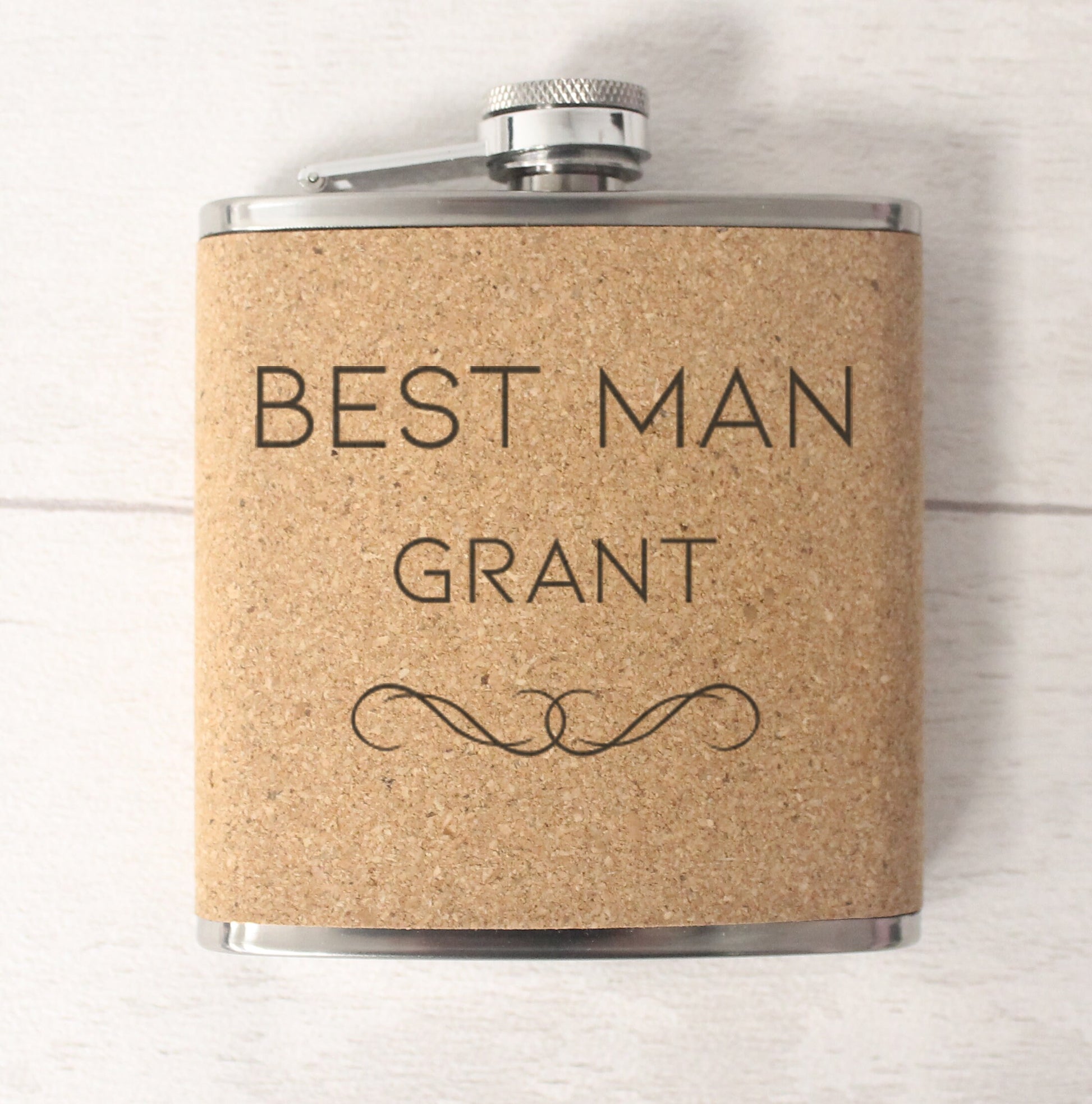 Personalised Hip Flask - Best Man Groomsman Groom Gift - Father’s Day – Christmas Gift – Wedding Favour - 6oz - Cork