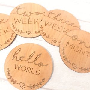 Baby's First Weeks New Baby Milestone Cards Set of 5 - Hello World  - New Baby Photo Prop - Parent To Be or Baby Shower Gift